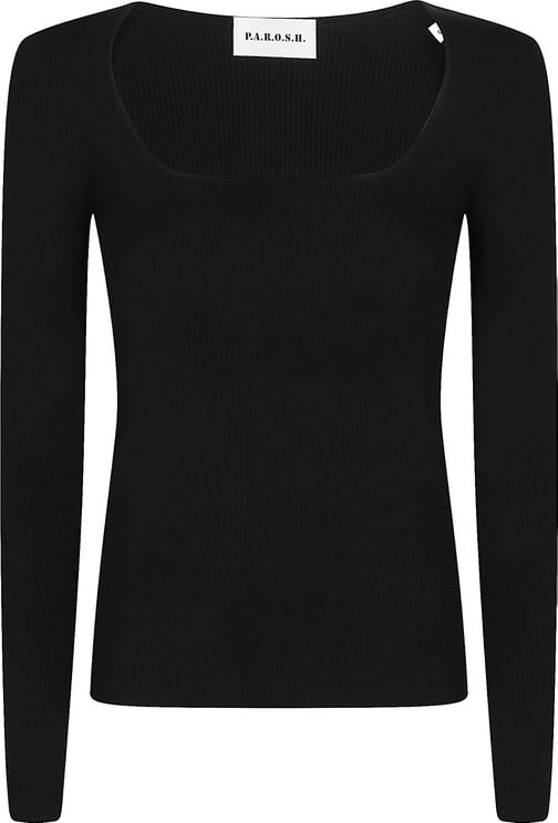 P.A.R.O.S.H. Long U Neck Long Sleeve Sweater Black