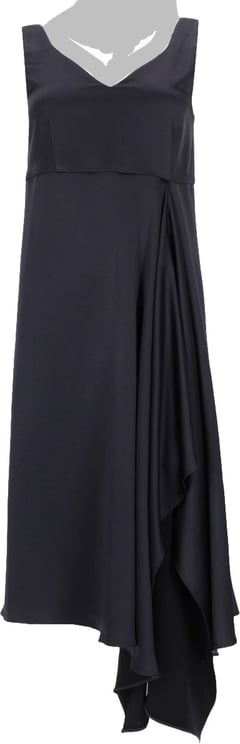 P.A.R.O.S.H. Sleeveless Black Midi Dress with Draped Asymmetrical Detail