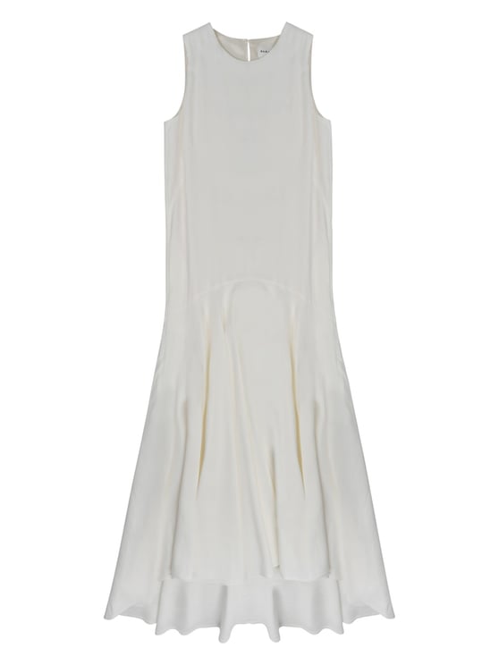 P.A.R.O.S.H. Sleeveless Midi Dress With Ruffled Hem And Round Neckline