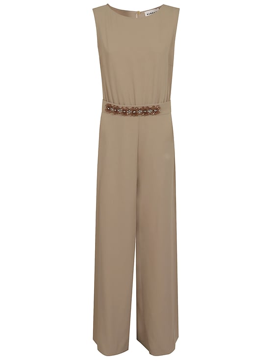 P.A.R.O.S.H. Beige Floral Applique Jumpsuit with Keyhole Back