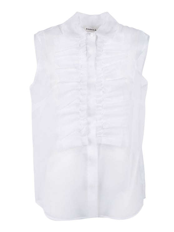 P.A.R.O.S.H. Sleeveless Silk Ruffle Blouse