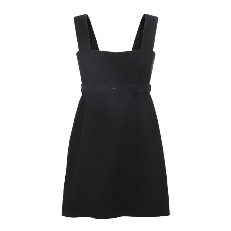 Patou Sleeveless Mini Dress with Belted Waist and Square Neckline