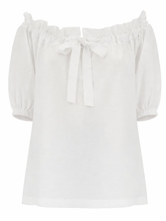 Patou Volume Ruffled Off-Shoulder Puff Cotton Top