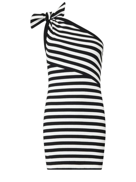 Patou Black One-Shoulder Striped Stretch Cotton Mini Dress