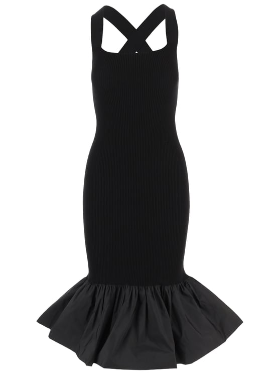 Patou Fitted Black Midi Dress with Ruffled Hem