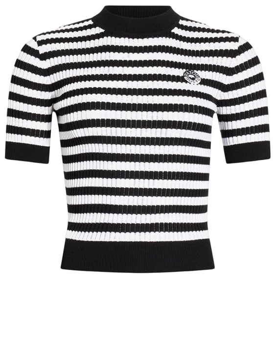 Patou White Striped Ribbed Cotton Knit Top