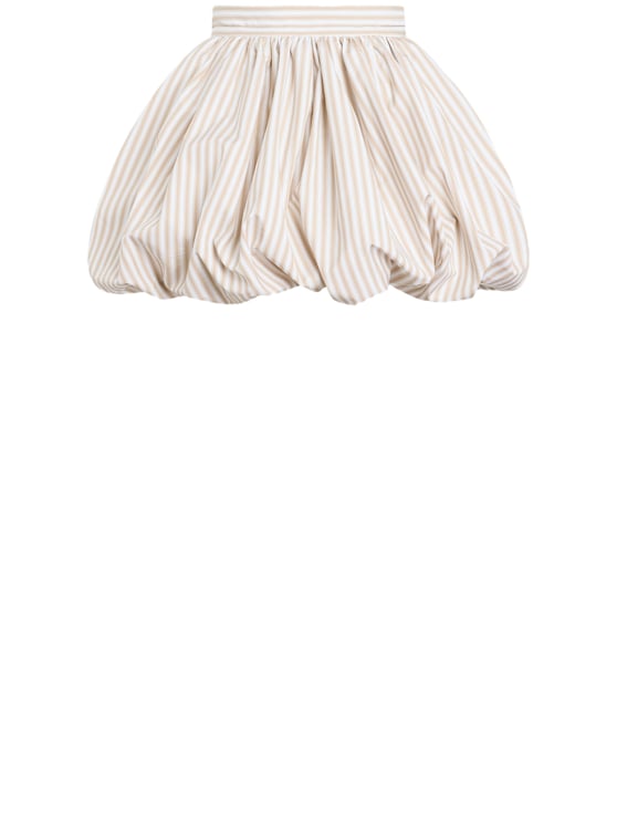 Patou White Striped Flounce Cotton Mini Skirt