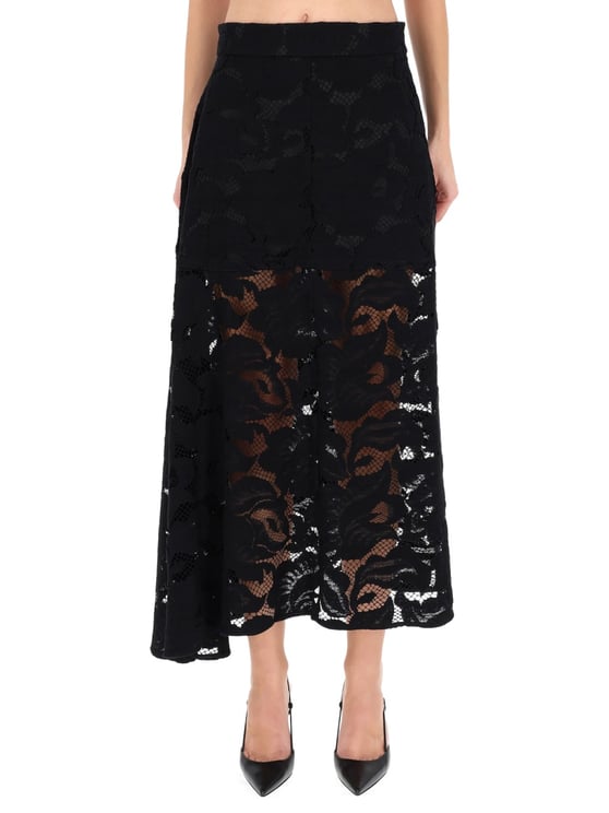Patou Black Intricate Lace Midi Skirt