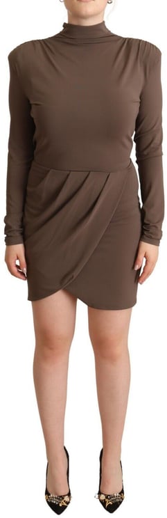 Patrizia Pepe Patrizia Pepe Brown Acetate Long Sleeves Turtle Neck Sheath Dress