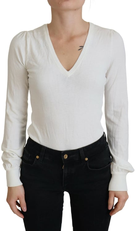 Patrizia Pepe Patrizia Pepe Ivory V-Neck Long Sleeves Women Blouse Top