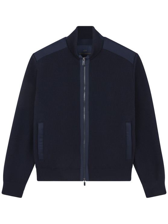 Paul & Shark Ribbed Wool Jacket With Quilted Back Panel And Zip Closure