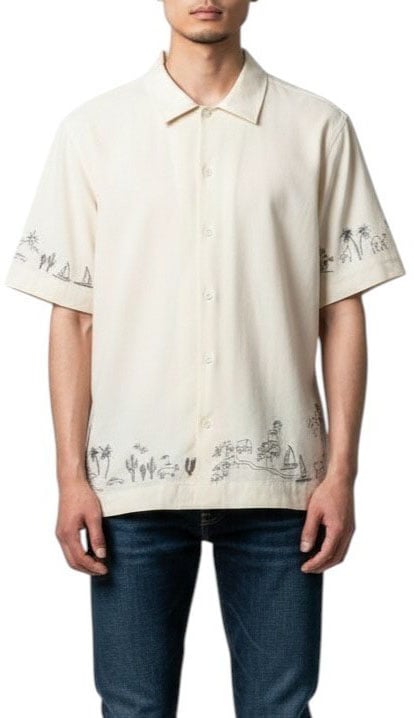 Paul Smith Chemisette écrue broderies paysages Mauritius noirs Paul Smith homme M1R 905UE V03036 04