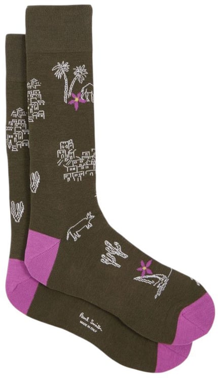 Paul Smith Chaussettes kaki village blanc fleur rose M1A 800MO U895 63 Paul Smith homme