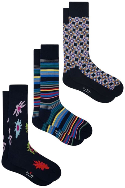 Paul Smith Pack 3 chaussettes rayée mosaique fleurs Paul Smith homme M1A SOCK USNL 47