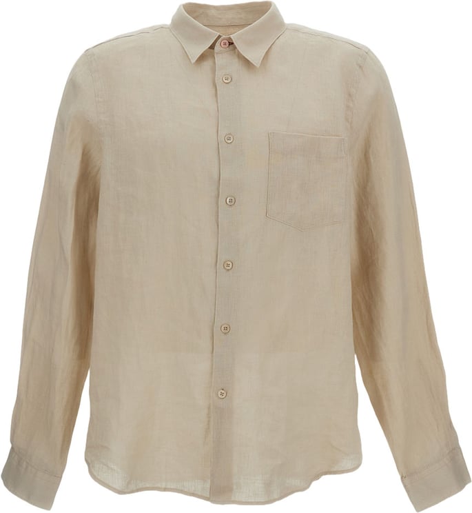 Paul Smith Beige Linen Shirt With Pointed Collar And Patch Pocket