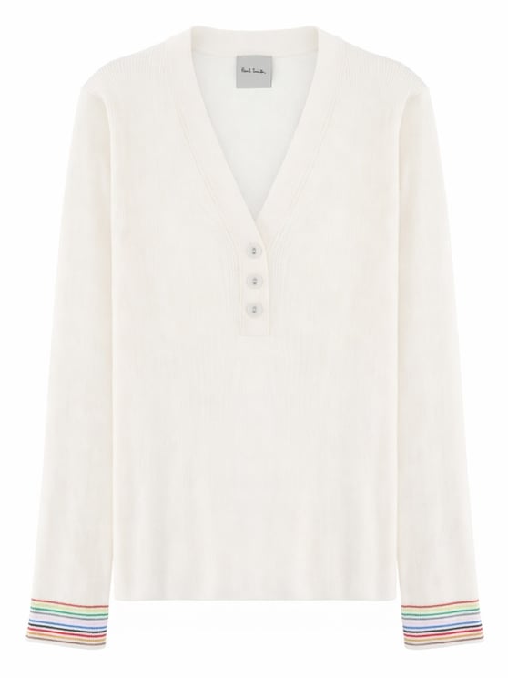 Paul Smith Neutrals Deep V-Neck Buttoned Cotton Sweater