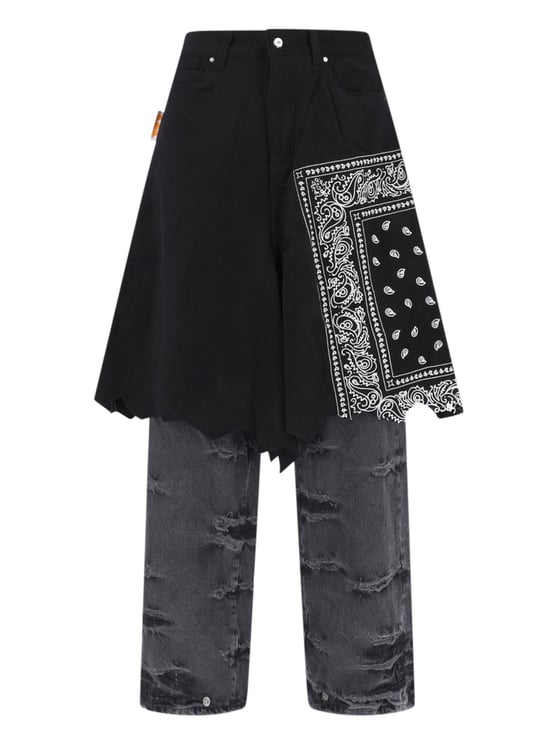 PDF di Domenico Formichetti Grey Layered Paisley Distressed Denim Jeans