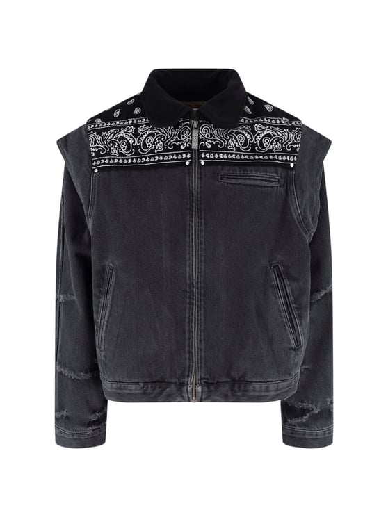 PDF di Domenico Formichetti Black Bandana Print Boxy Denim Jacket