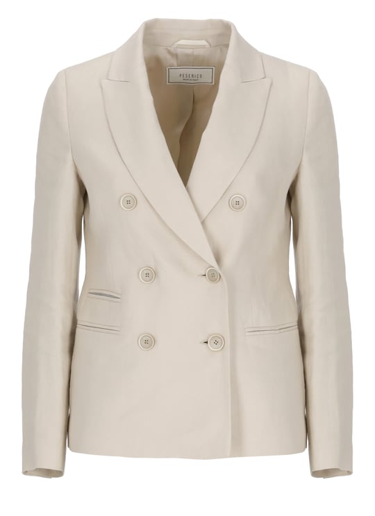 Peserico Beige Linen Double-Breasted Blazer