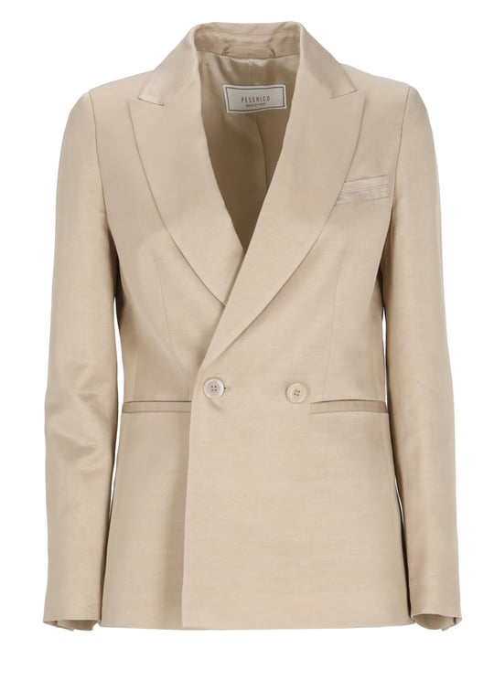 Peserico Beige Viscose-Blend Double-Breasted Blazer