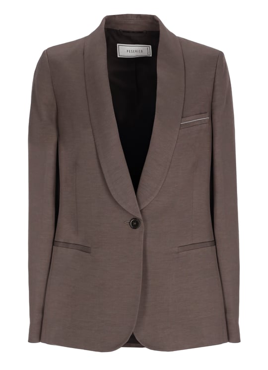 Peserico Brown Viscose Shawl Collar Blazer
