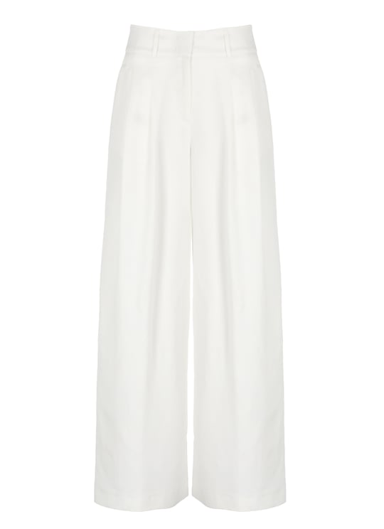 Peserico Ivory Viscose-Linen Wide-Leg Pants