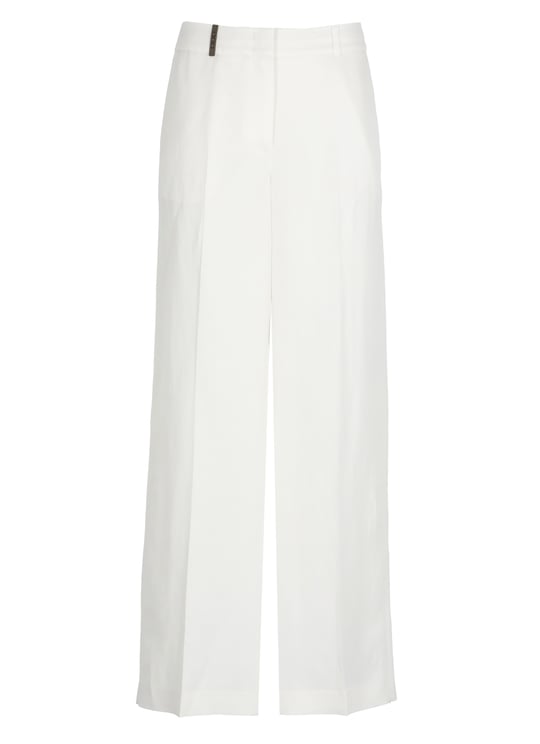 Peserico Ivory Linen Straight-Leg Pants
