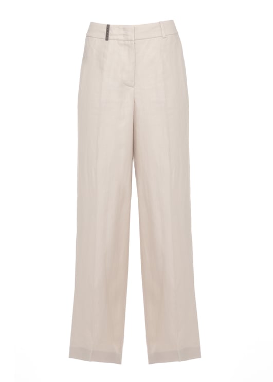 Peserico Beige Linen Straight-Leg Pants