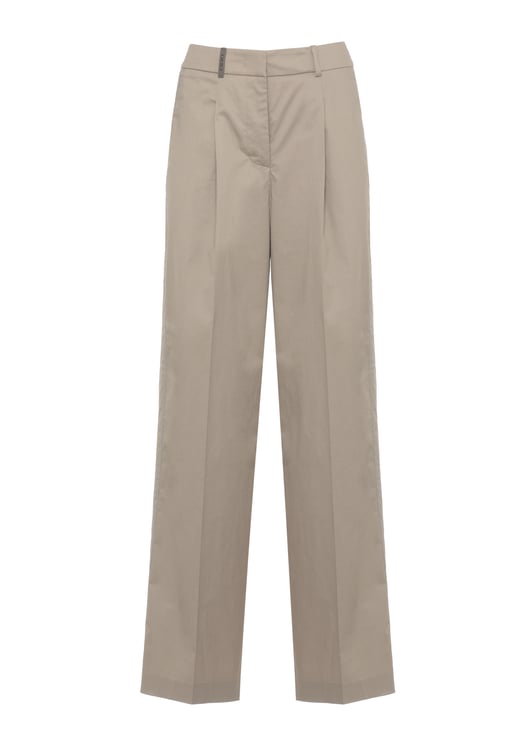 Peserico Brown Cotton Embellished Straight-Leg Pants
