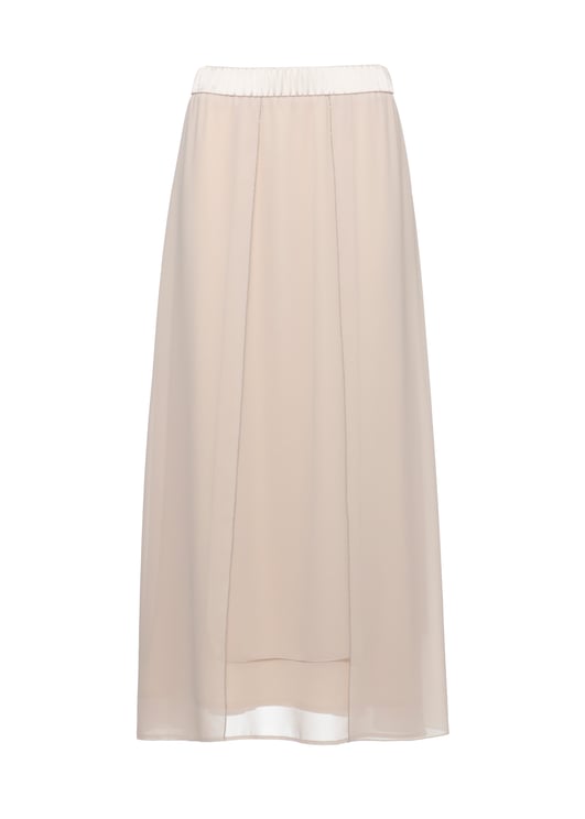 Peserico Ivory Midi Skirt With Volant Layers And Light Point Embellishments