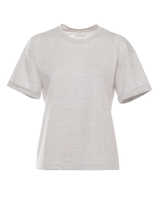 Peserico Beige Lurex Striped Cotton-Linen T-Shirt