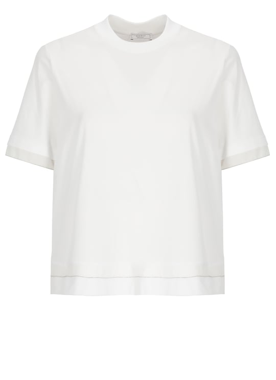 Peserico White Cotton Embellished T-Shirt
