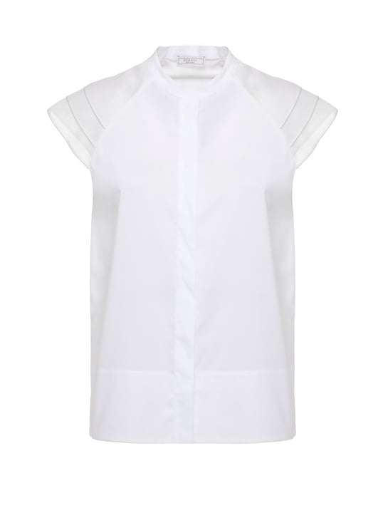 Peserico White Silk Shoulders Cotton Blouse