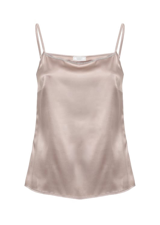 Peserico Brown Silk Embellished Tank Top