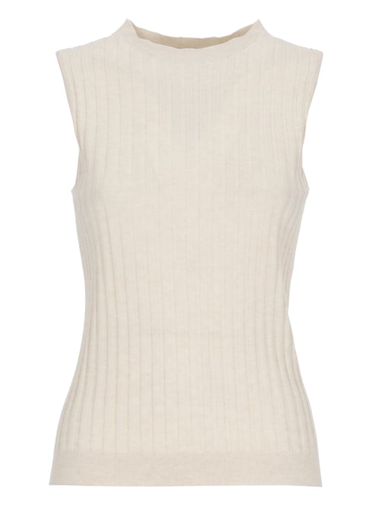 Peserico Beige Ribbed Pattern Cotton Tank Top