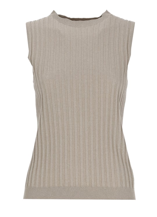 Peserico Brown Ribbed Pattern Cotton Tank Top
