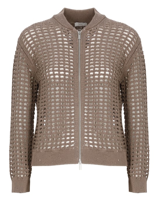 Peserico Brown Perforated Sequin Zip Cardigan
