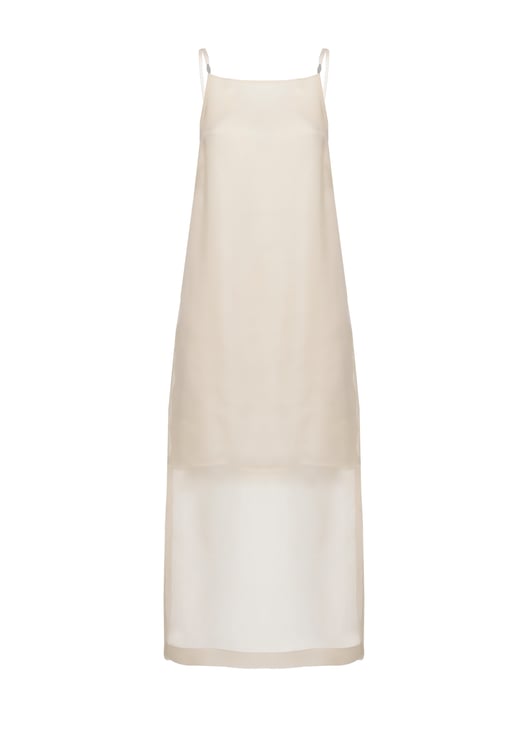 Peserico Ivory Silk Midi Dress With Sheer Layer And Delicate Straps