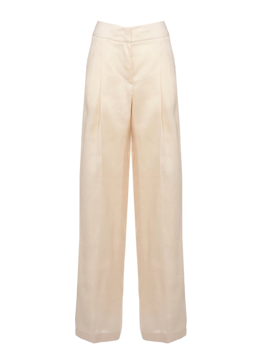 Peserico Ivory Aurea Linen-Silk Wide-Leg Pants