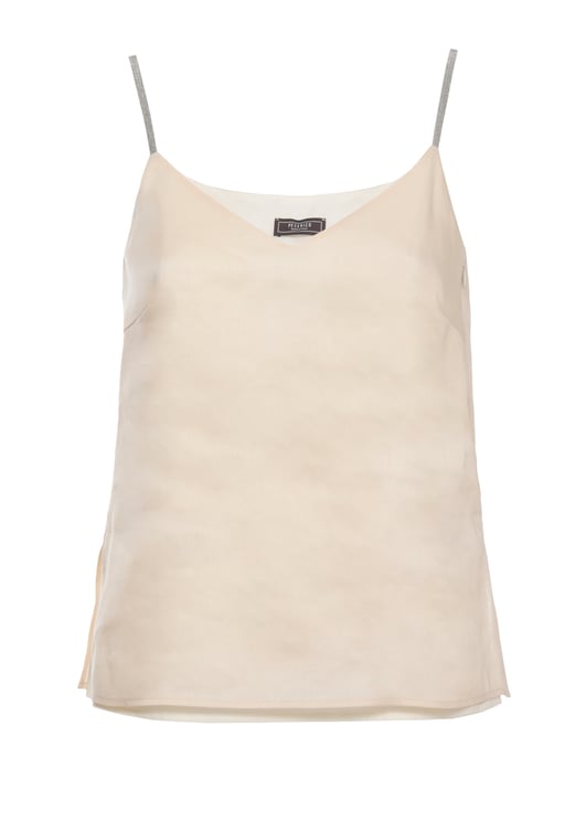 Peserico Ivory Linen-Blend V-Neck Tank Top