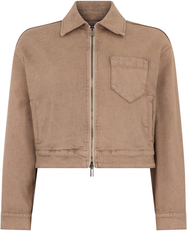 Peserico Brown crop jacket in denim with versatile design.