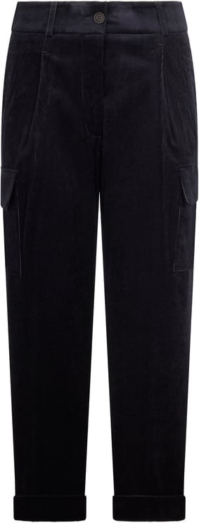 Peserico Black velvet ribbed pants with a minimal and versatile design.