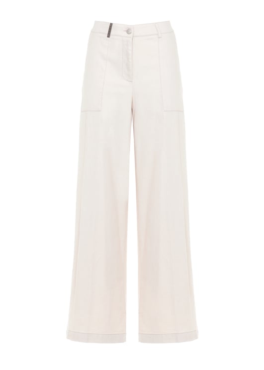 Peserico Ivory Cotton-Blend Straight-Leg Pants