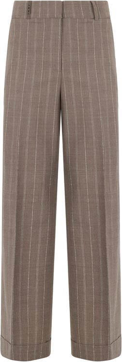 Peserico Taupe colored trousers with a striped pattern in a straight and roomy cut.