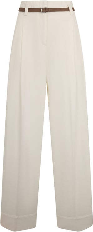 Peserico White cream pant with a straight and wide cut, ideal for a casual and refined look.