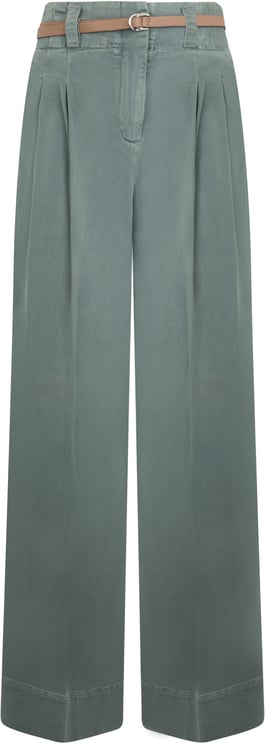 Peserico Petrol green trousers with a straight and loose cut, casual and versatile.