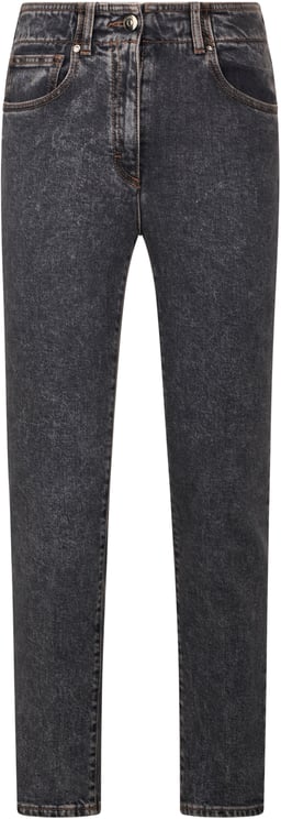 Peserico Black denim pants with a faded effect and straight cut.