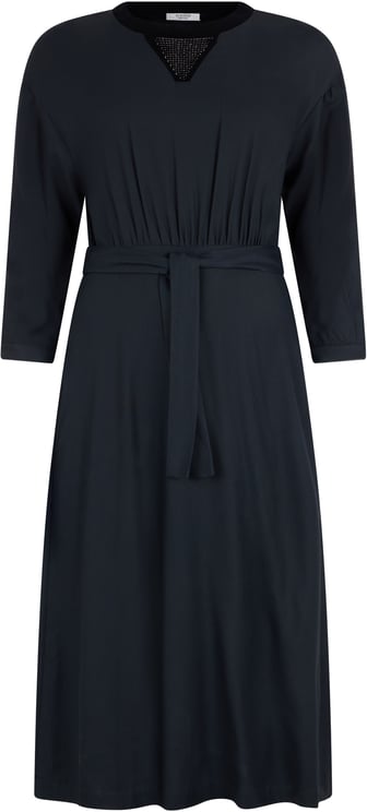 Peserico Elegant long black dress with integrated belt.