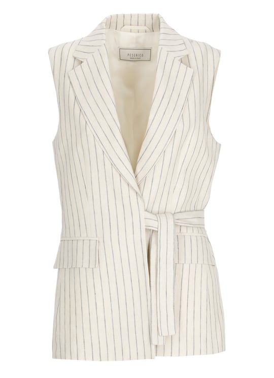 Peserico Beige Striped Linen Drawstring Gilet