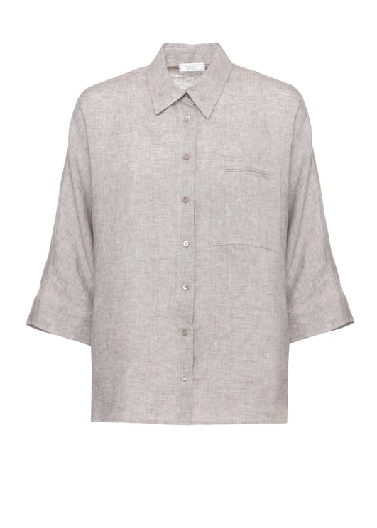 Peserico Brown Light Point Linen Shirt